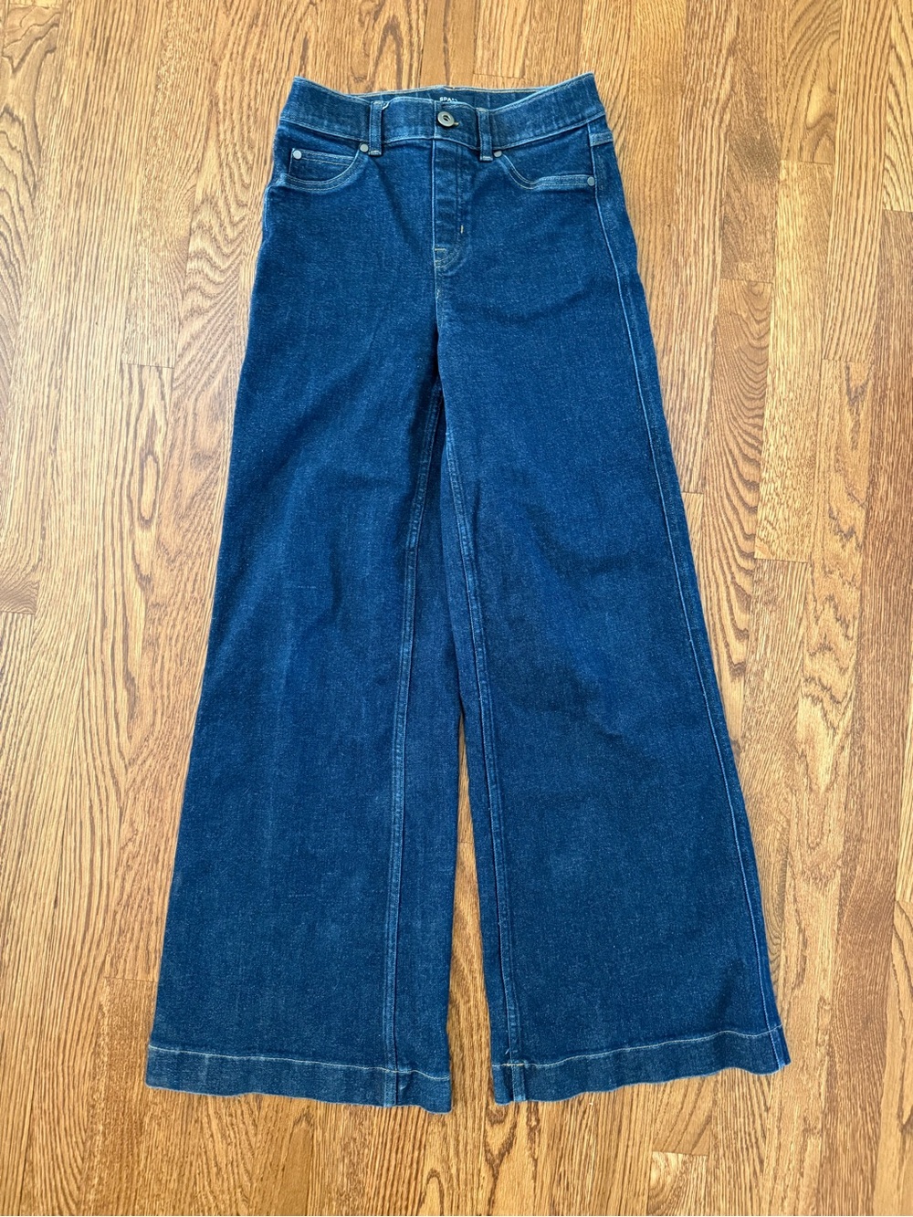 SPANX High Rise Wide Leg Dark Wash Indigo Pull On Denim Jeans Stretch Revolve S